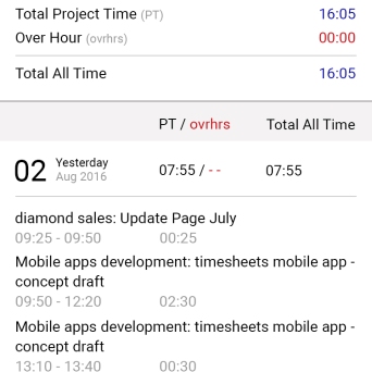 Timesheet - Android mobile apps design